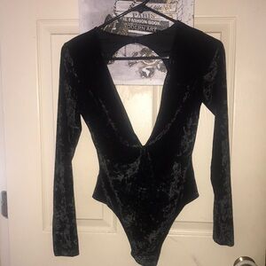 Victoria’s Secret Black Velvet Long Sleeved One Piece Size XS Open Back